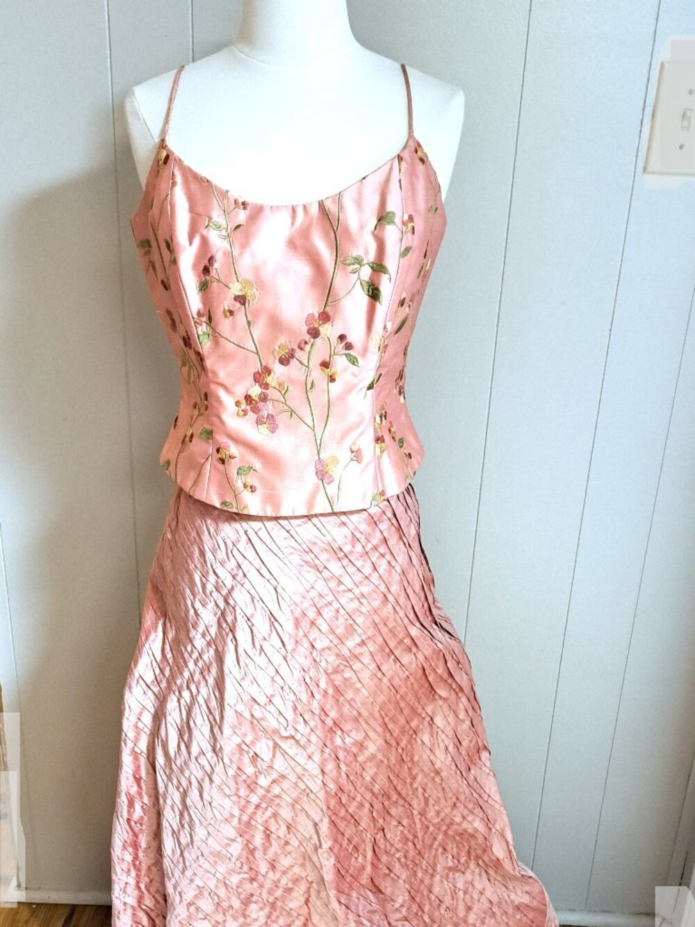 VINTAGE SILK 2 PC TOP & SKIRT FLORES & FLORES SIZE 10 TOP SKIRT SIZE 8 W LINING
